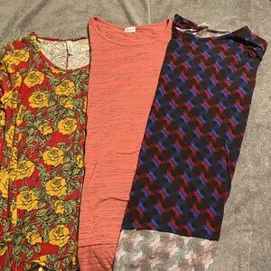SET OF THREE LuLuRoe Women’s Tunic Tops, extra long length, cute patterns Sz XL